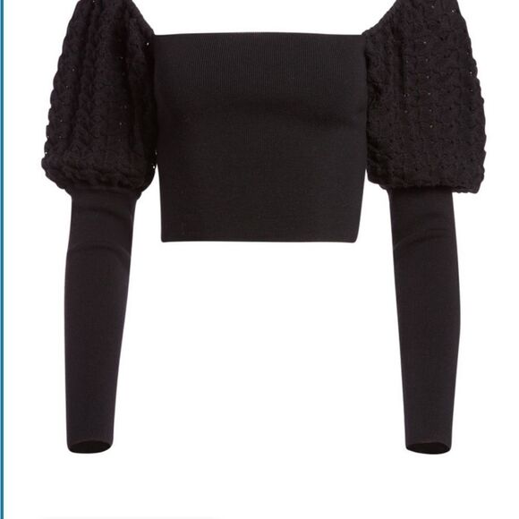 NWT Alice + Olivia EVALEE PUFF SLEEVE CROPPED SWEATER - BLACK - Picture 7 of 8